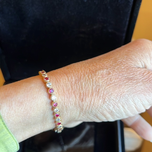 QVC Ruby and diamond gold tone bracelet - Picture 2 of 10